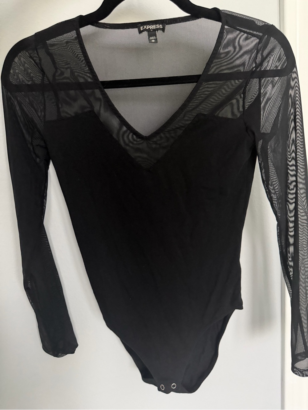 Express Black Mesh Long-Sleeve V-Neck Bodysuit
